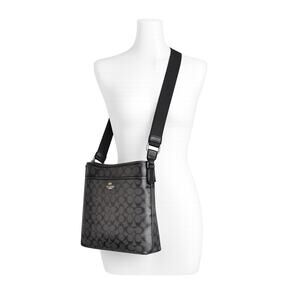 Coach Signature File Leather Crossbody Bag – Black/Gray | Authentic